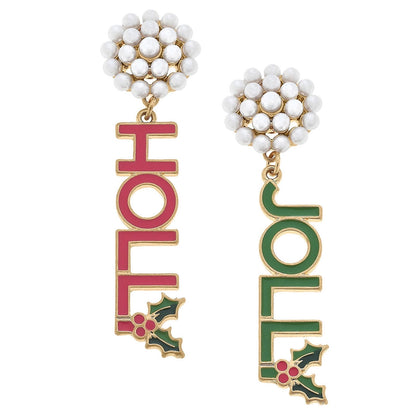 Holly Jolly Drop Pearl and Enamel Earrings