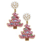 Christmas Tree Drop Rhinestone and Pearl Enamel Earrings