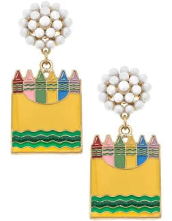 Crayon Teacher Dangle Earrings with Pearls