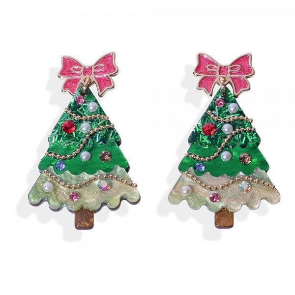 Christmas Tree Earrings Green