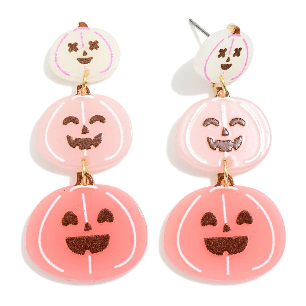 Halloween Pink Jack o Lantern Drop Earrings