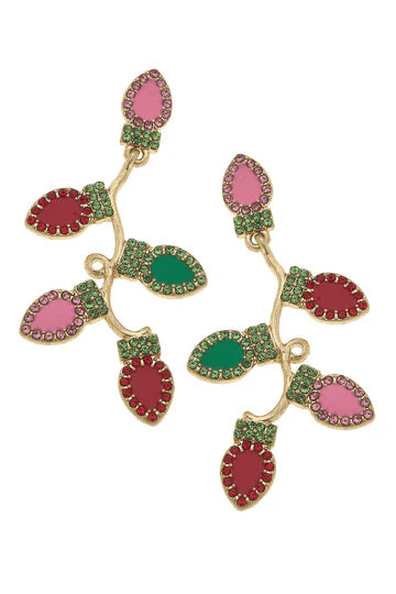 Christmas Lights Enamel and Rhinestone Earrings