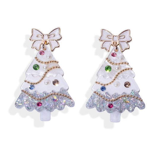 Christmas Tree Earrings White